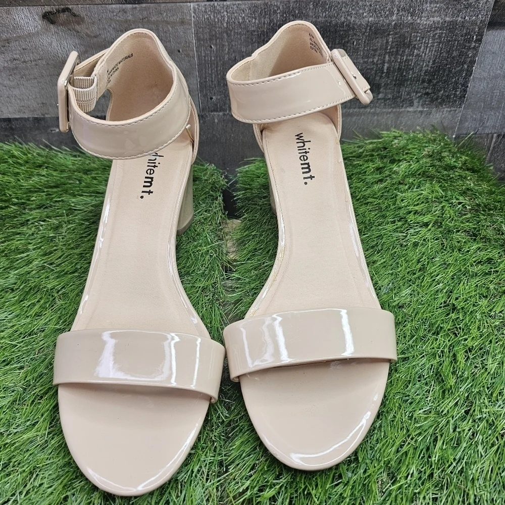 Whitemt. Patent Leather Block Heel Sandals